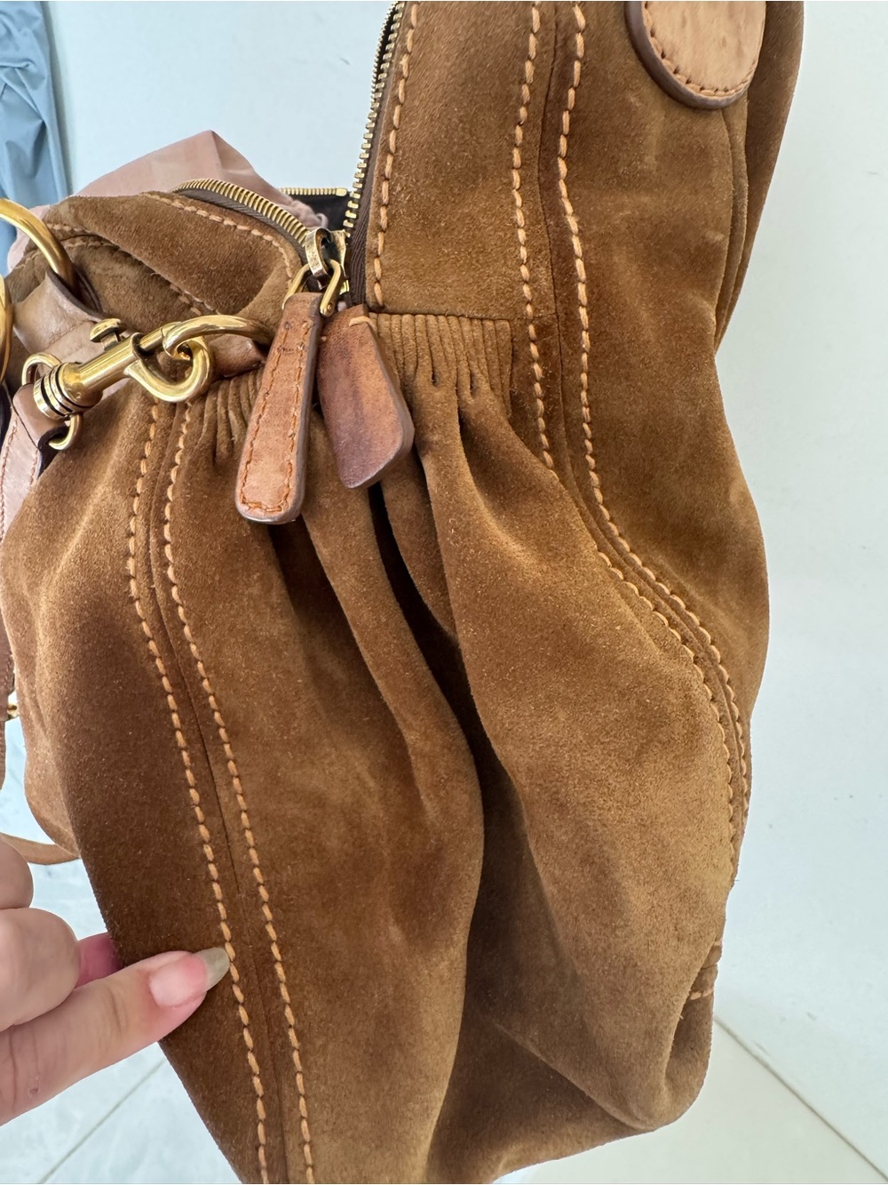 Miu Miu Brown Suede Shoulder Bag with Gold Hardware - Picture 10 of 14